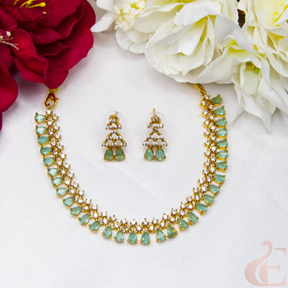 Top view of AD Antique Necklace Set Pista green stones 