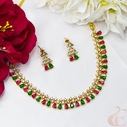 Top view of AD Antique Necklace Set Ruby Green stones 