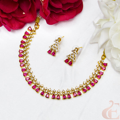 Top view of AD Antique Necklace Set Ruby stones 