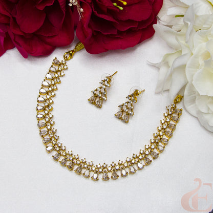 Top view of AD Antique Necklace Set White stones 