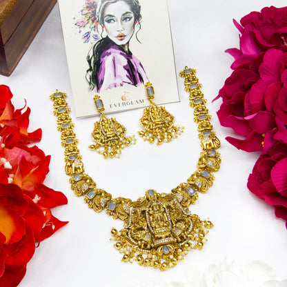 Top view of AD Antique Temple Necklace & earrings 130