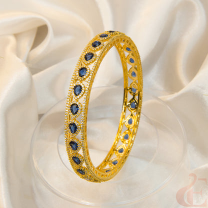 Top view of AD Premium Gold Plated Stone Bangle Blue ( 1 pcs )
