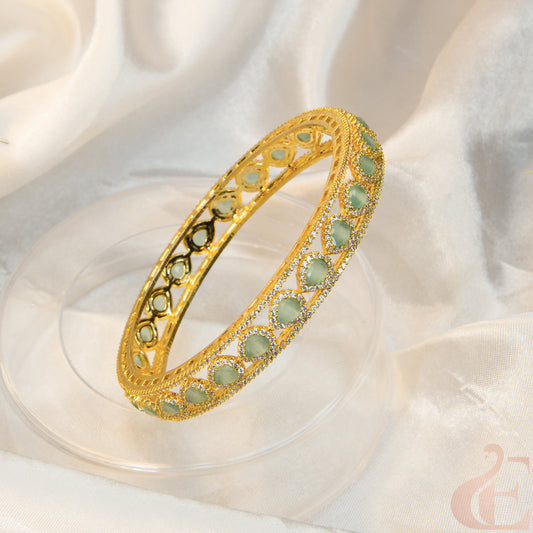 Front view of AD Premium Gold Plated Stone Bangle pista green( 1 pcs )