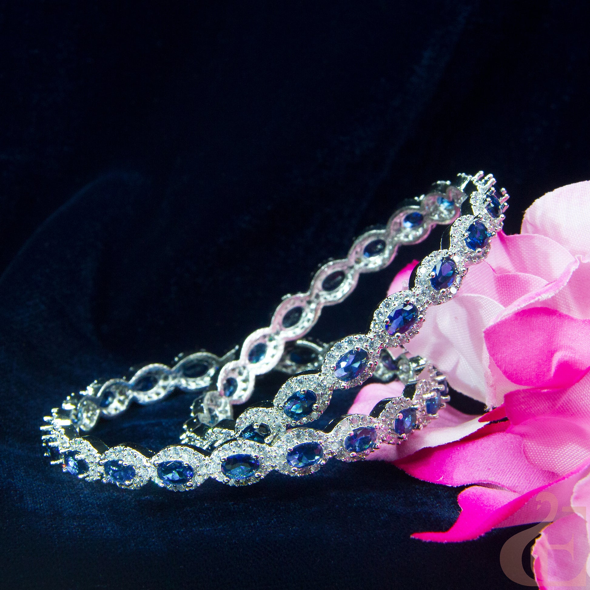 Front view of AD Stone Premium Bangles ( 1 Pair ) Blue stones 