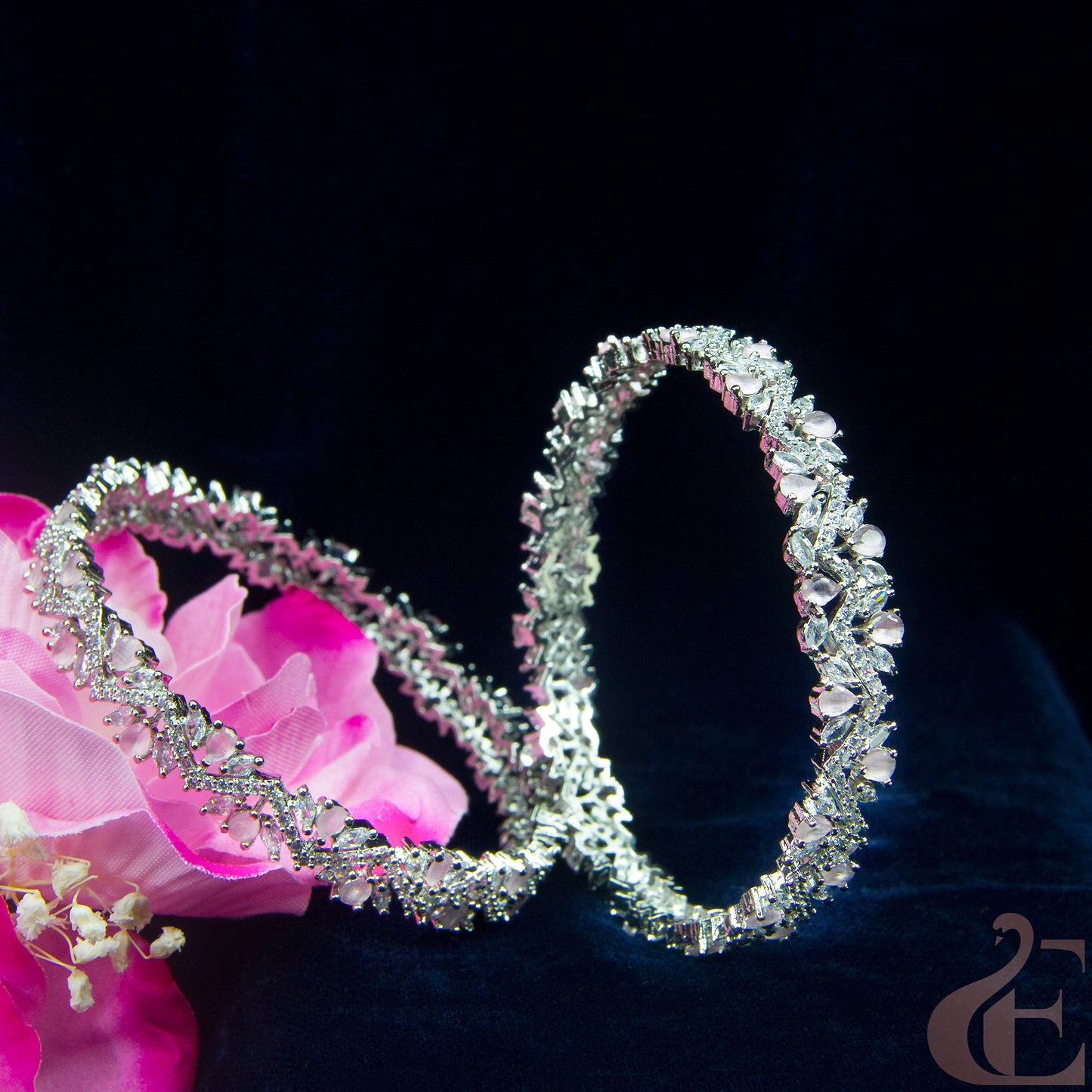 Front view of AD Stone Premium Bangles ( 1 Pair ) Pink Stones 