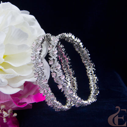 Front view of AD Stone Premium Bangles ( 1 Pair ) Pink Stones 