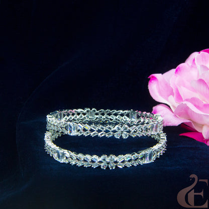 Front view of AD Stone Premium Bangles ( 1 Pair )white 