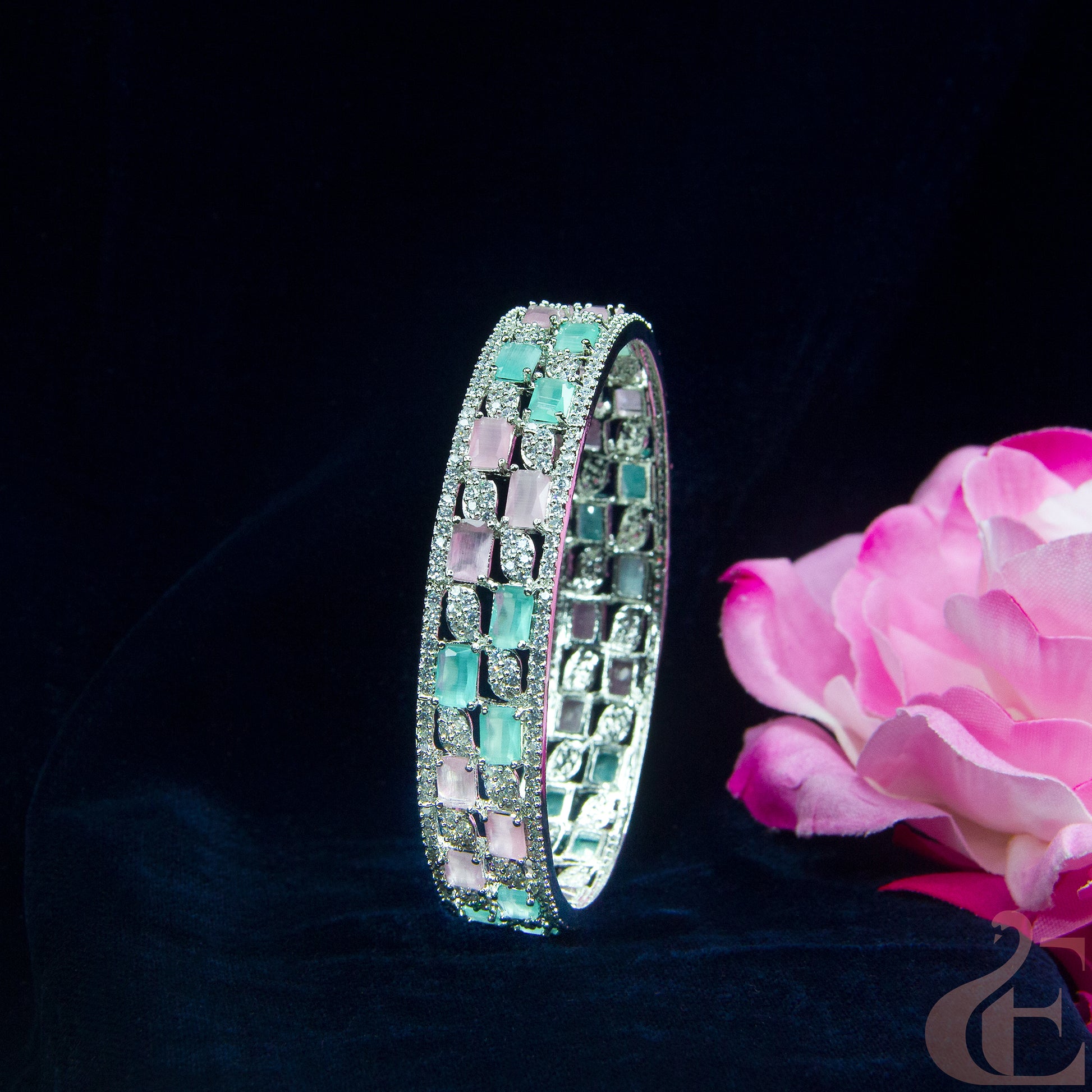 Front view of AD Stone Premium Bangles ( 1 Pcs ) Multi color stones