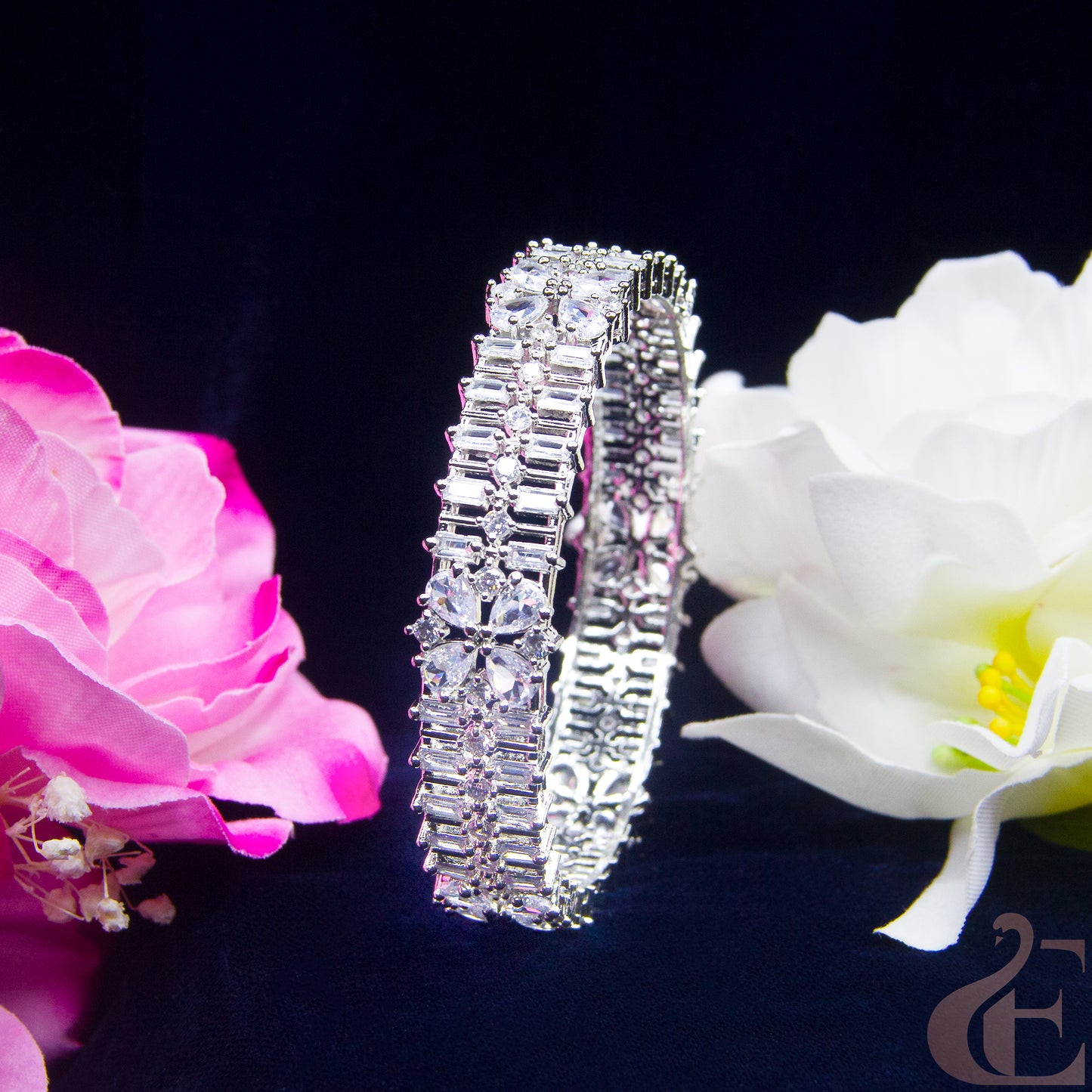 Front view of AD Stone Premium Bangles ( 1 Pcs ) White stones 