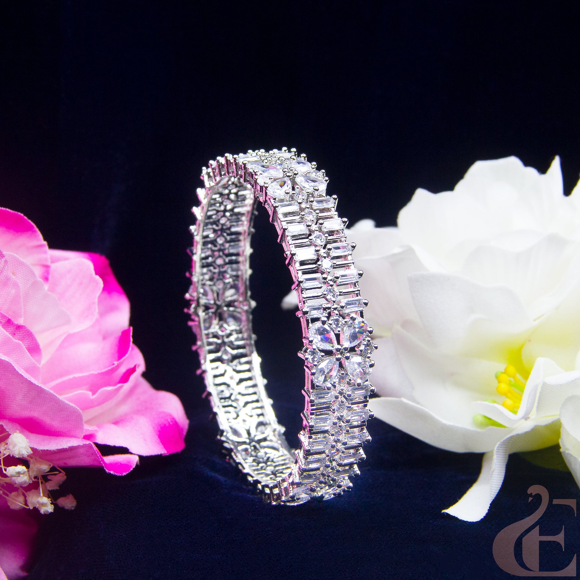 Front view of AD Stone Premium Bangles ( 1 Pcs ) White stones 