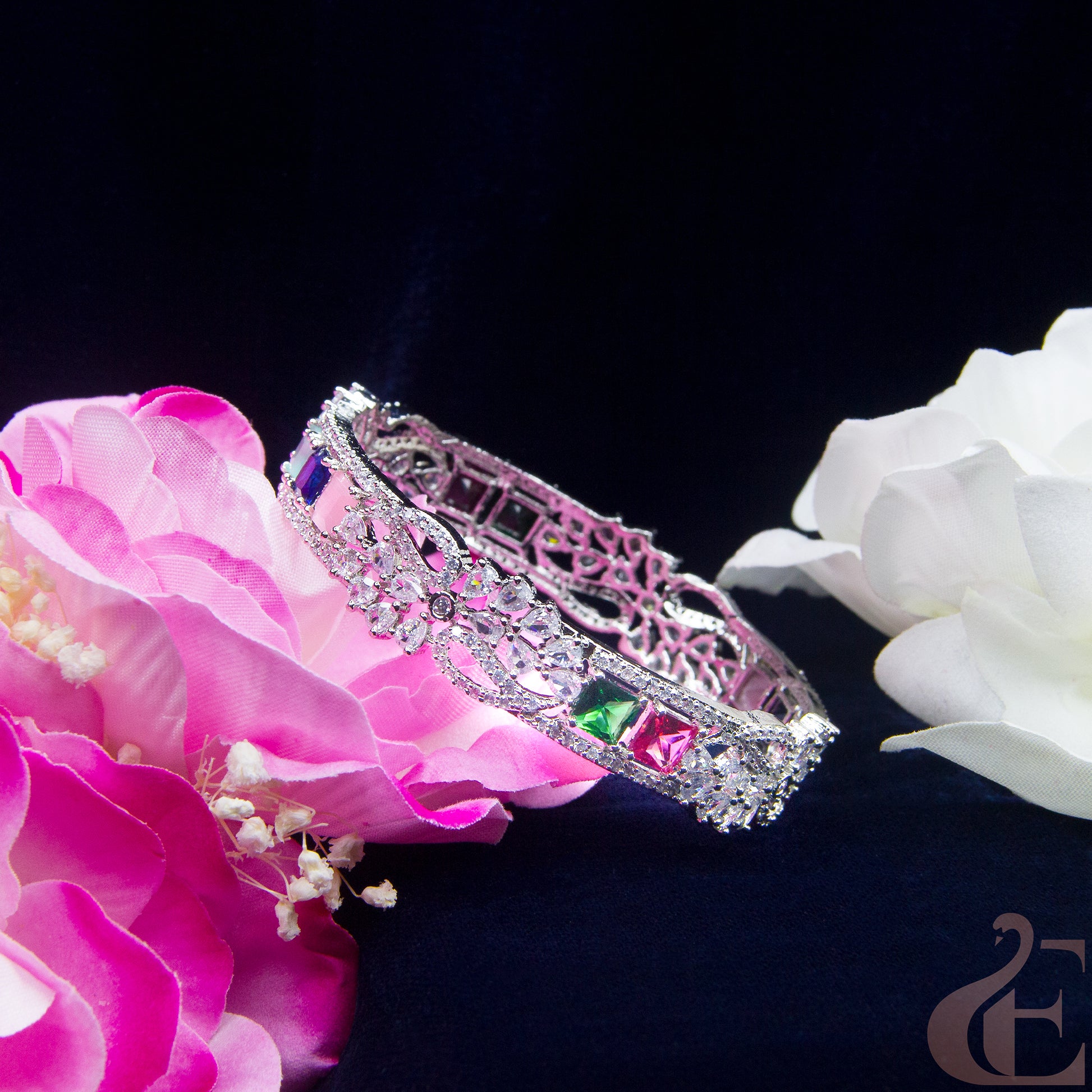 Front view of AD Stone Premium Bangles ( 1 Pcs ) Multi color stones