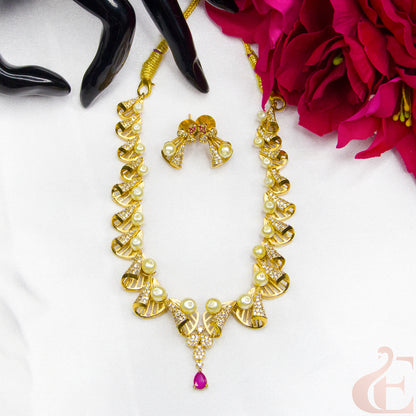 Top view AD Stone and Pearl Necklace 