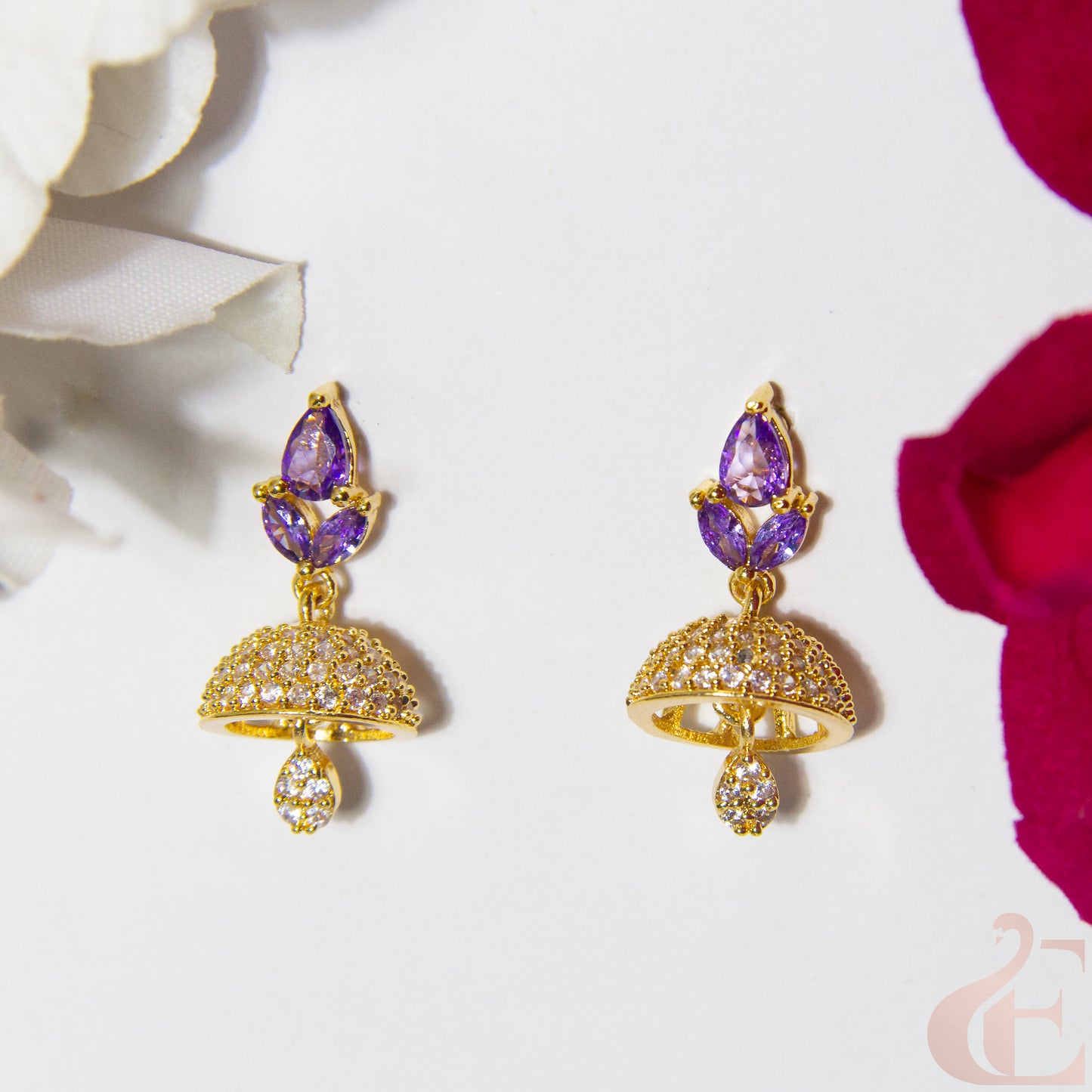 Top view of Antique AD Premium Jhumka Lavander stones 