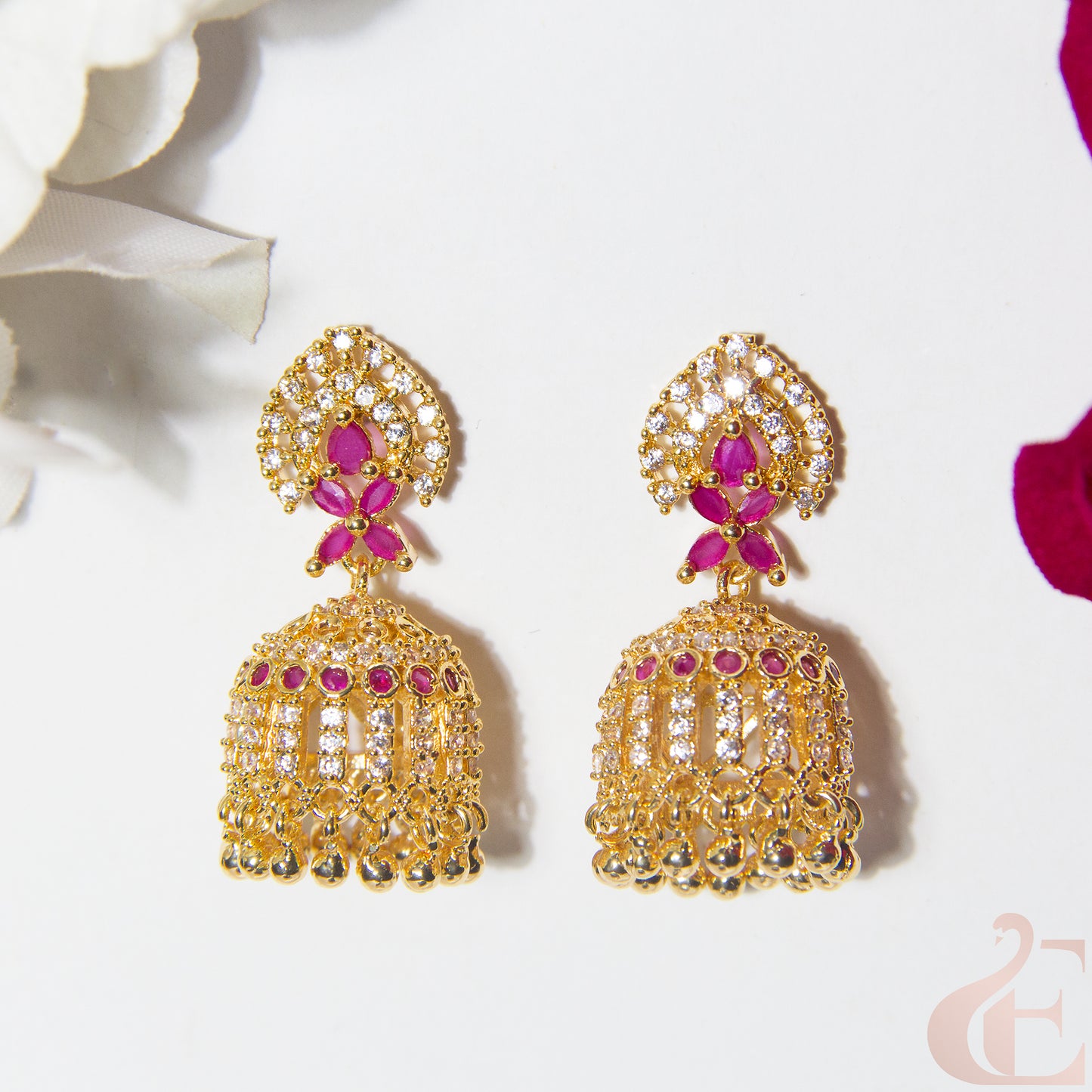 Top view of Antique AD Premium Jhumka Ruby