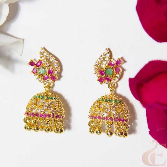 Top view of Antique AD Premium Jhumka Ruby Green