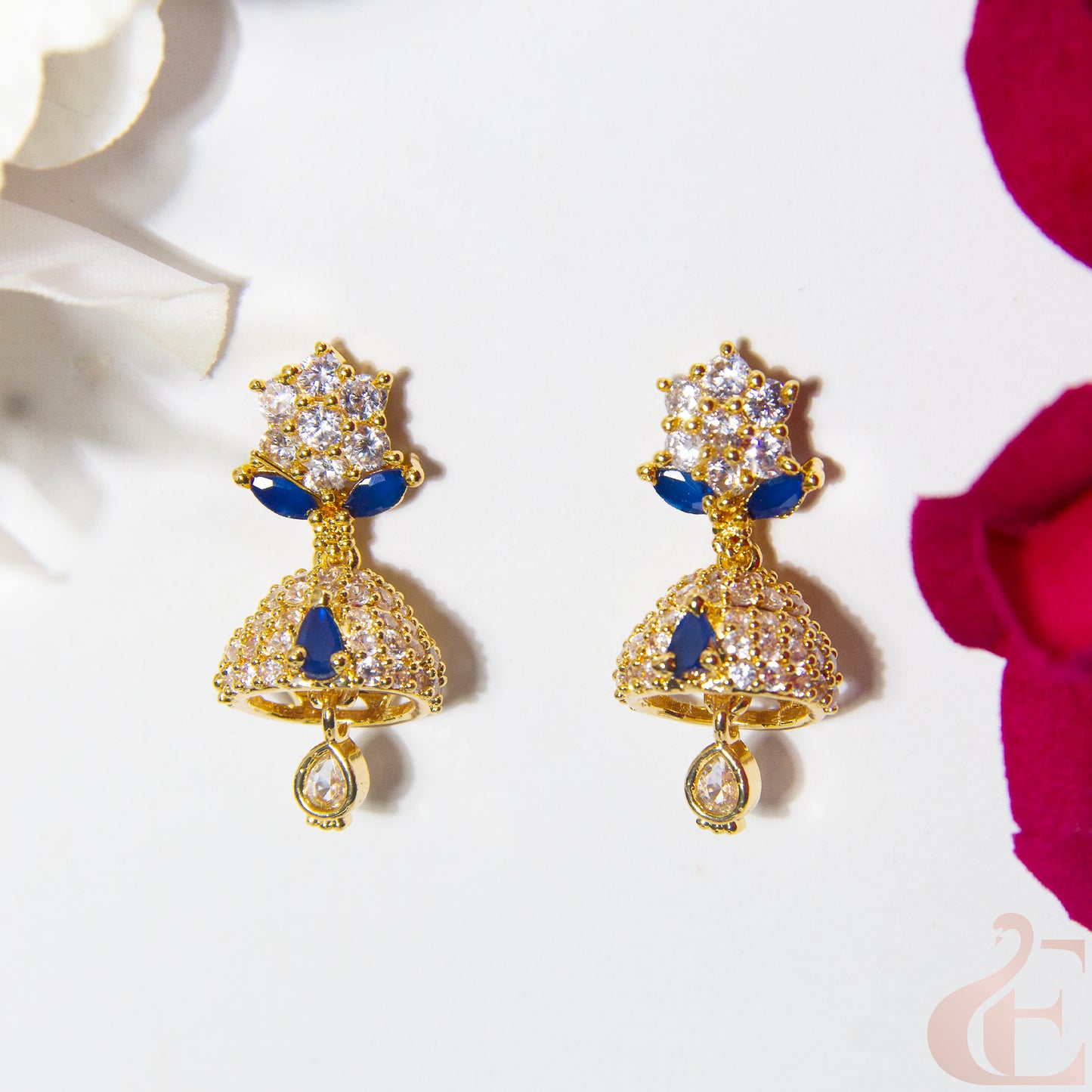 Top view of Antique AD Premium Jhumka blue stones