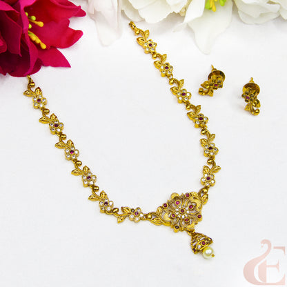 Top view of Antique Ad Necklace Set ruby white AD stones