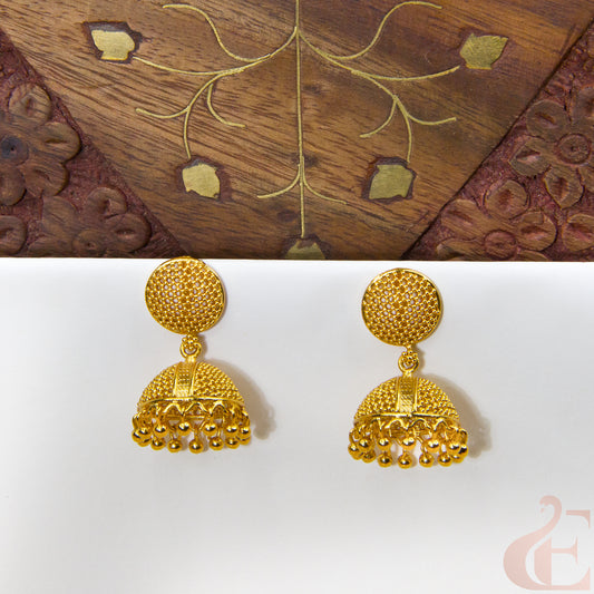 Front view of Antique EarringLight weight Premium Jhumka gold finish 94