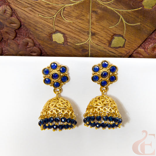 Front view of Antique Earring Light weight Premium Jhumka  Blue stone