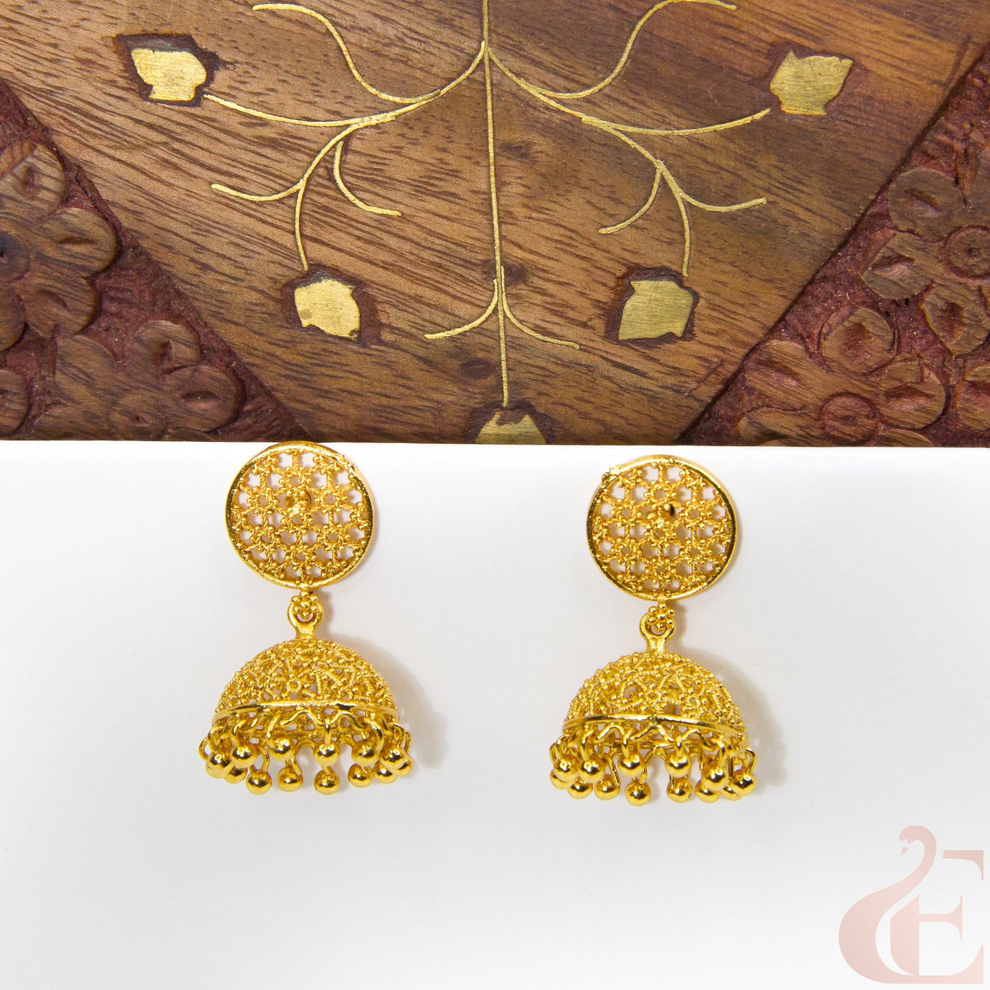 Front view of Antique Earring Light weight Premium Jhumka gold finish 84 