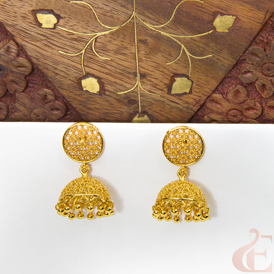 Front view of Antique Earring Light weight Premium Jhumka gold finish 84 