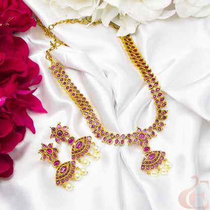 Top view of Antique Gold Finish Necklace & Earrings 132