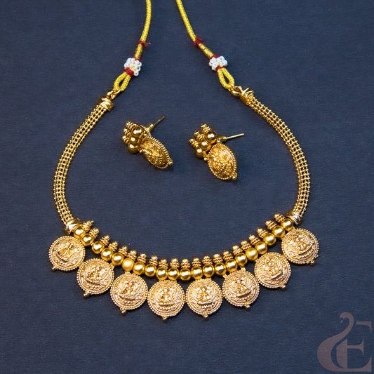Top view of Antique Lakshmi Temple Necklace & Earrings 
