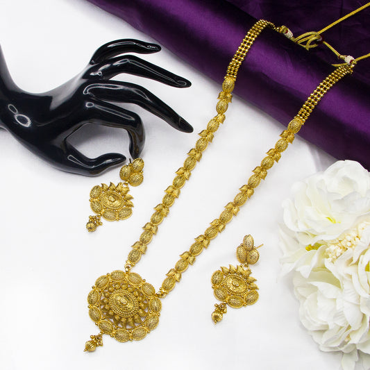 Top view of Antique Long Necklace With Matching Earrings 