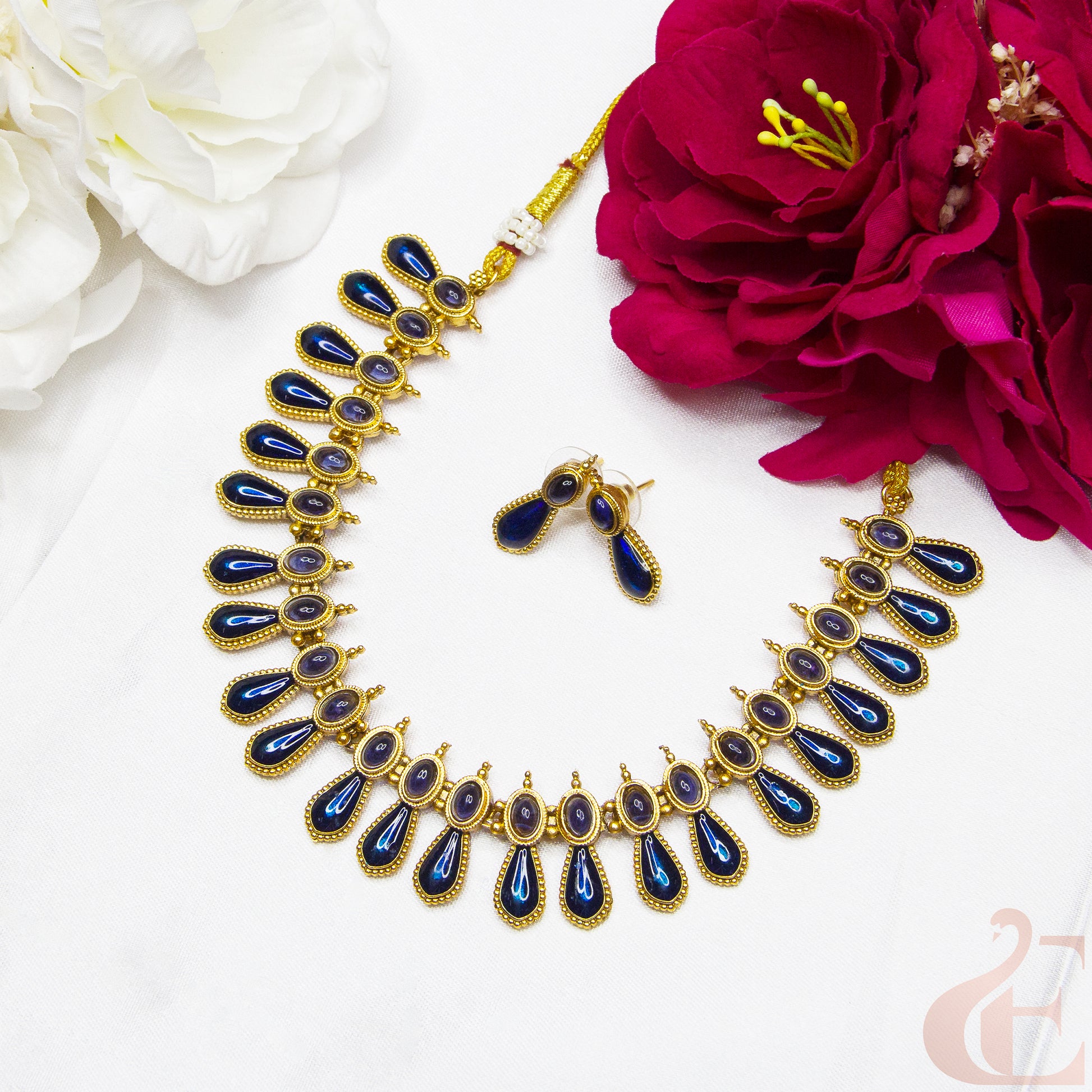 Top view of Antique Necklace & Earrings  Blue stones 113