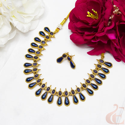 Top view of Antique Necklace & Earrings  Blue stones 113