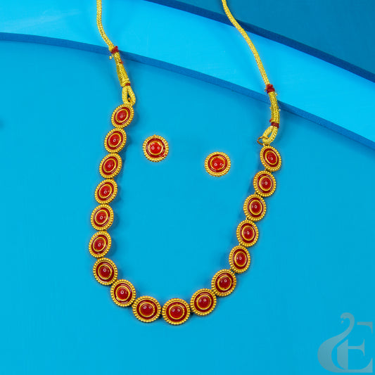Top view of Antique Necklace & Earrings Orange color