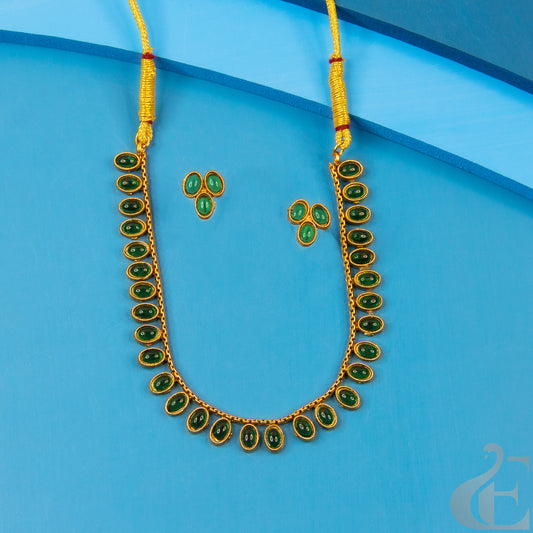 Top view of Antique Necklace & Earrings, Green stones