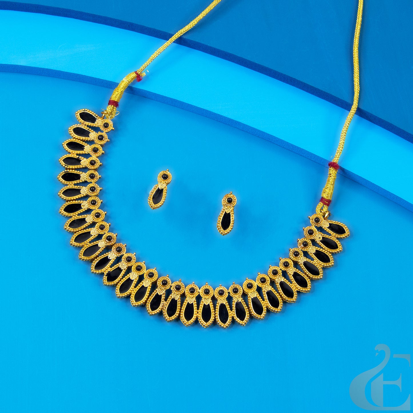 Antique Necklace & Earrings Black Stones 