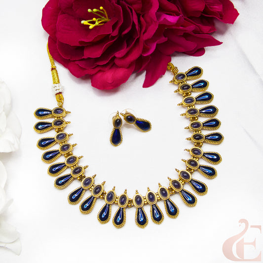 Top view of Antique Necklace & Earrings  Blue stones 