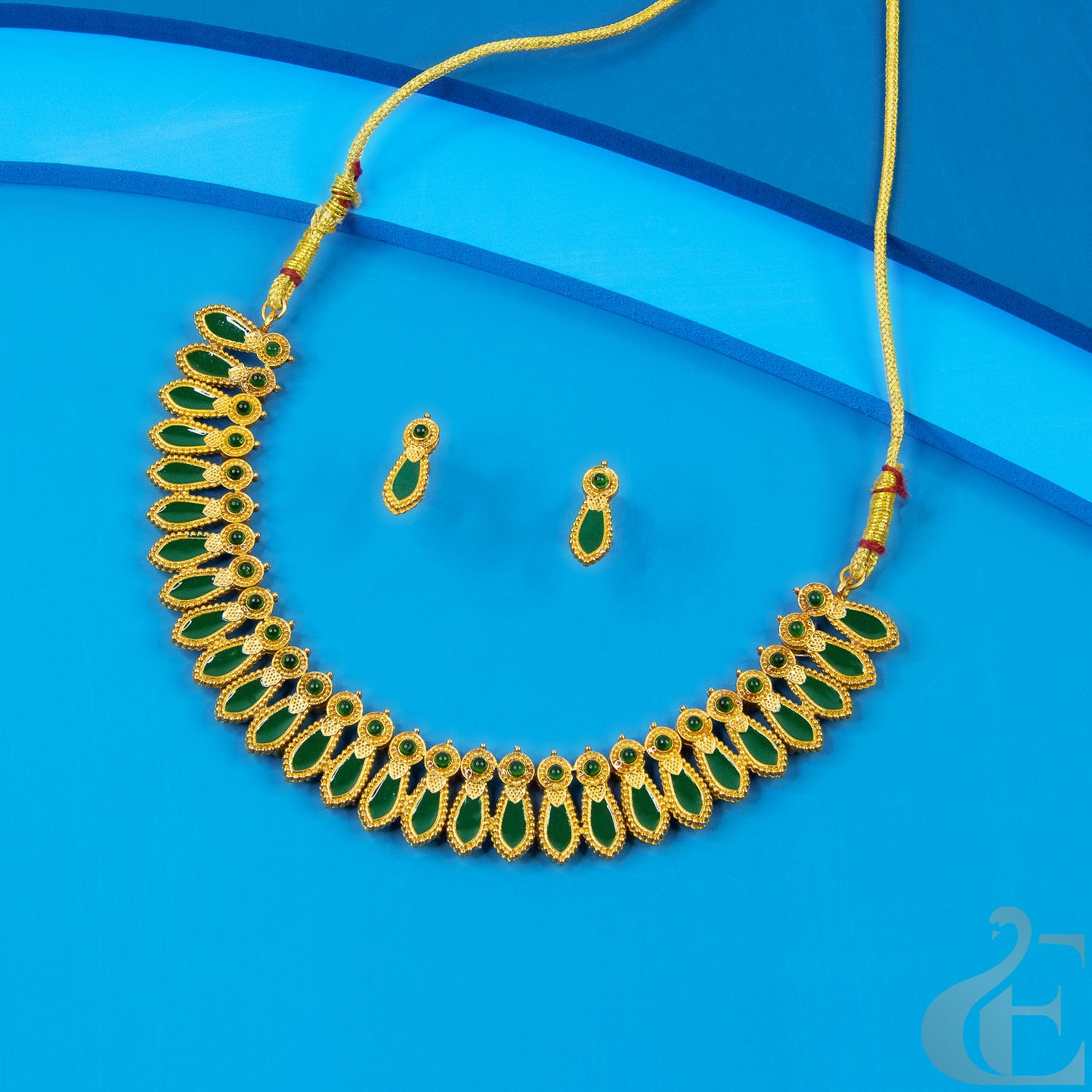 Antique Necklace & Earrings Green Stones 