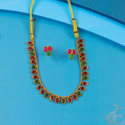 Top view of Antique Necklace & Earrings, Ruby Green stones