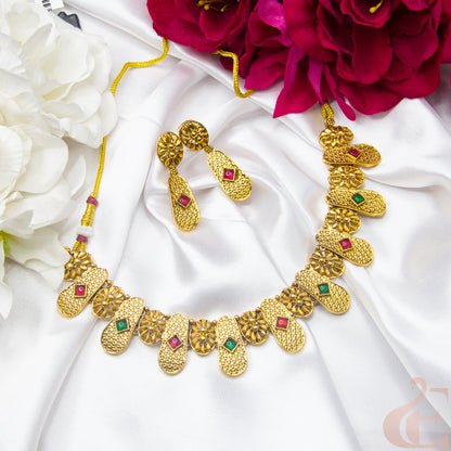 Top view of Antique Necklace & Earrings , Ruby Green stones  131