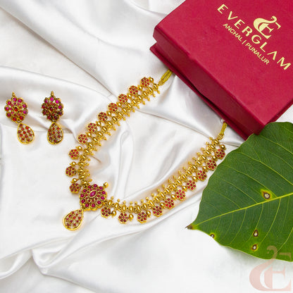 Side angle Top view of Antique Necklace & Earrings Ruby stones 