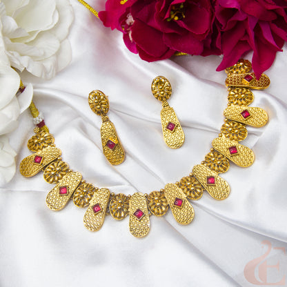 Top view of Antique Necklace & Earrings , Ruby stones  131
