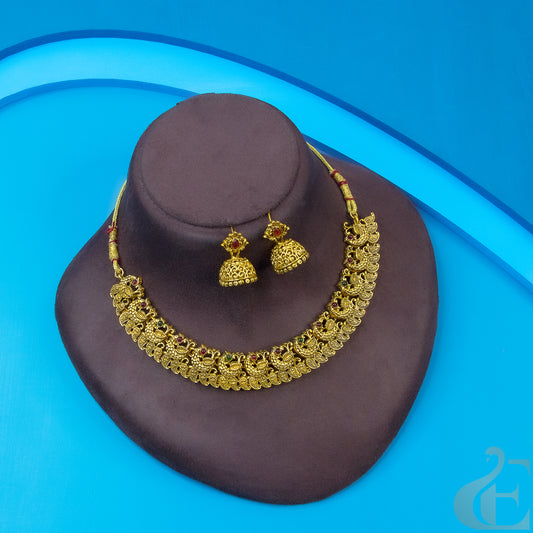 Top view of Antique Necklace & Jhumka Earrings 