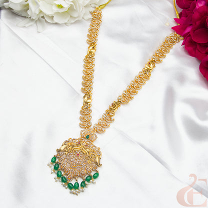 Top view of Antique Premium AD Long Necklace ruby green stones 133