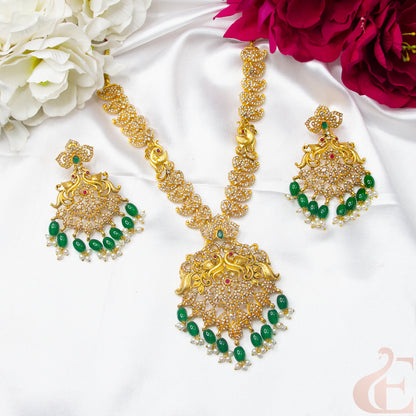 Top view of Antique Premium AD Necklace Set Ruby Green stones 134
