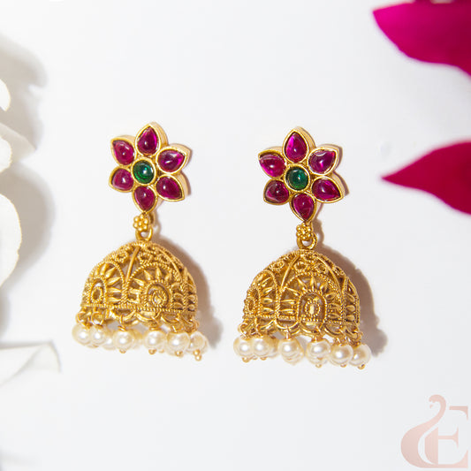 Top view of Antique Premium Jhumka ruby green