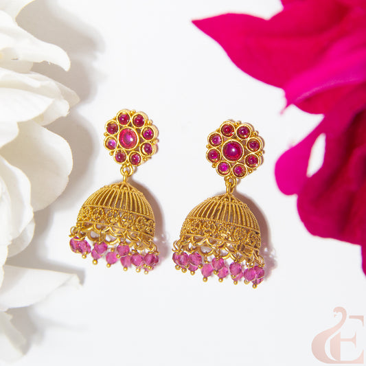 Top view of Antique Premium Jhumka ruby stone