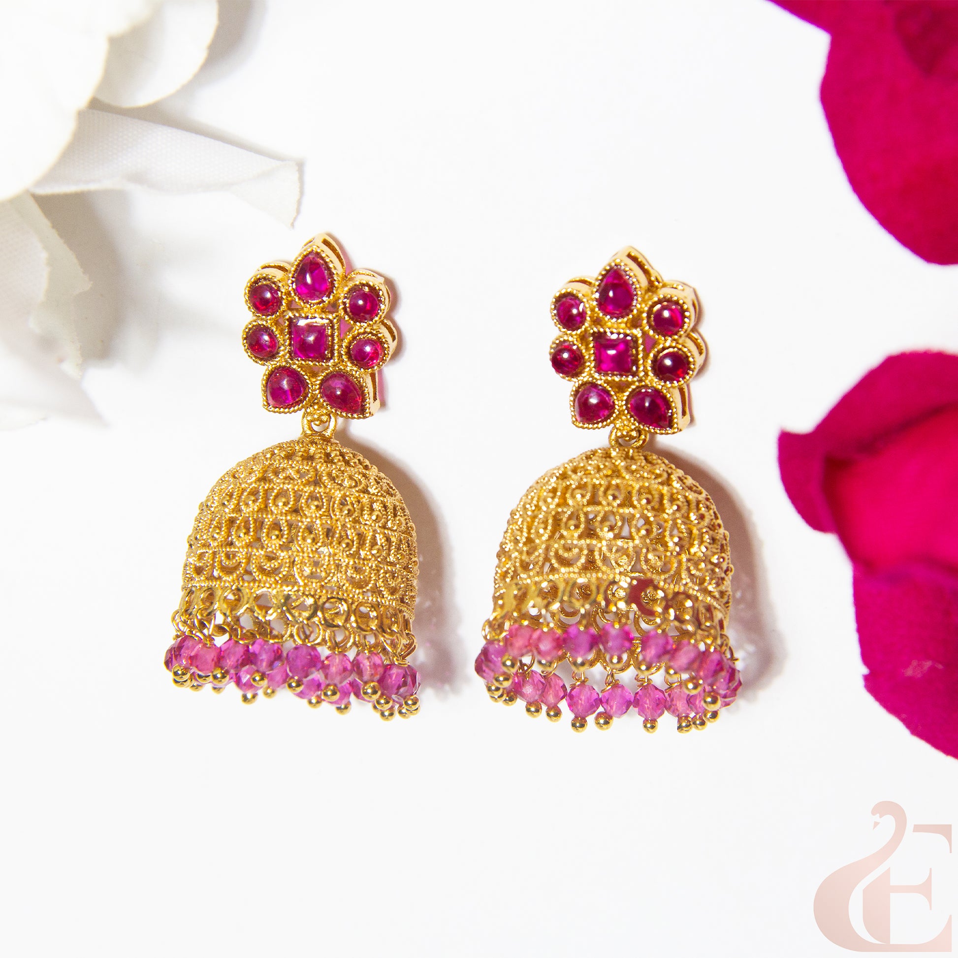 Top view of Antique Premium Jhumka ruby stones