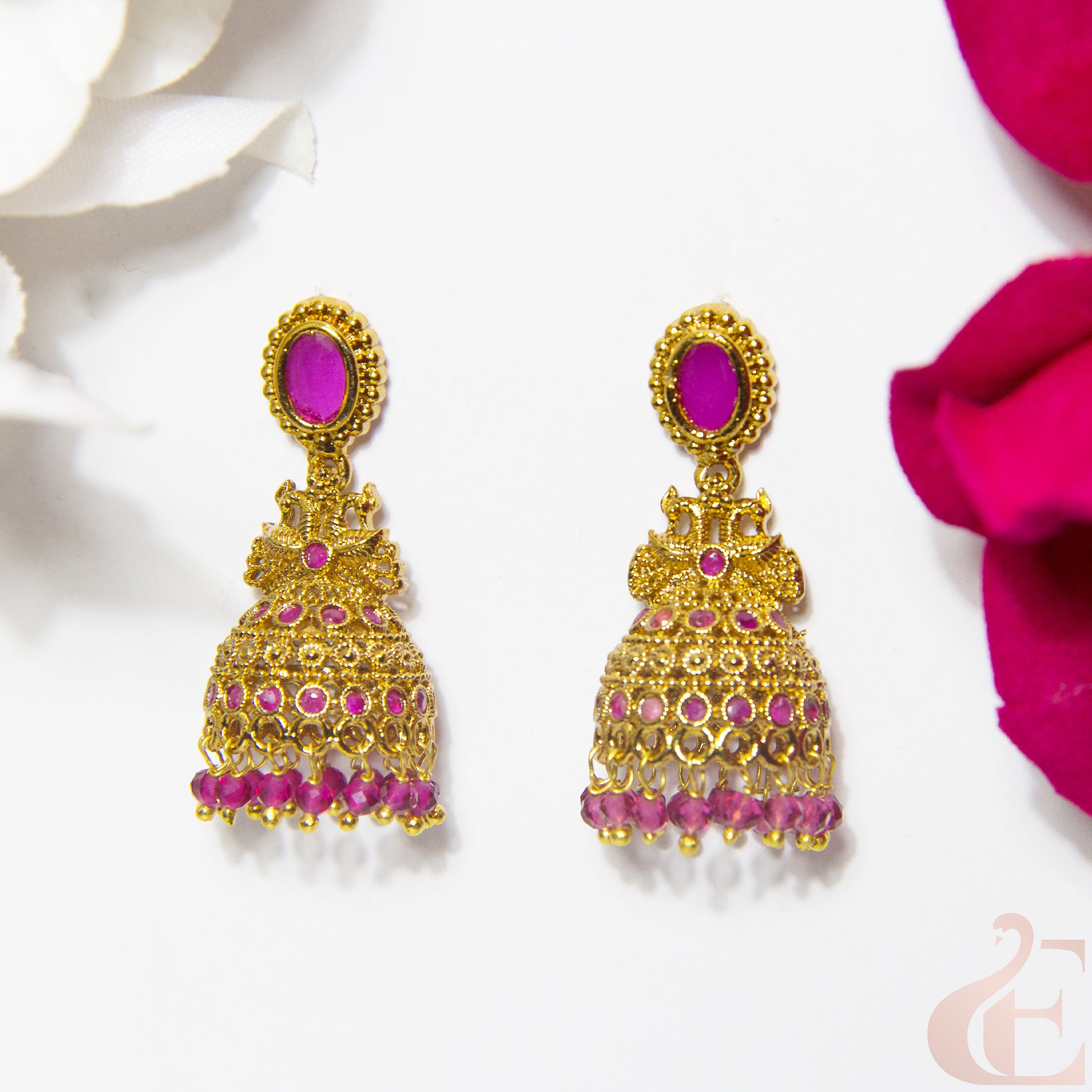 Top view of Antique Premium Jhumka Ruby stones  120