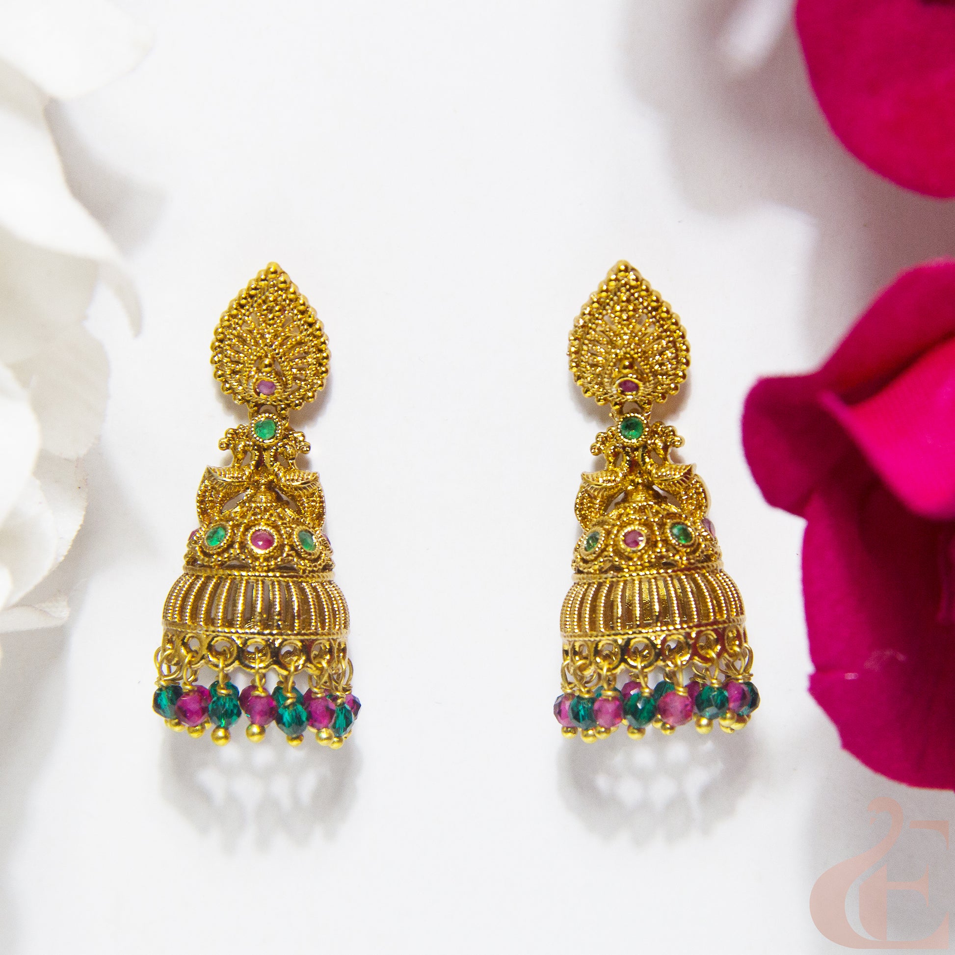 Top view of Antique Premium Jhumka Ruby Green