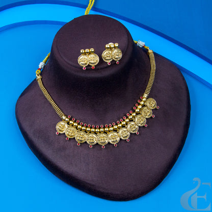 Top view of Antique Temple Necklace & Earrings Ruby stones 
