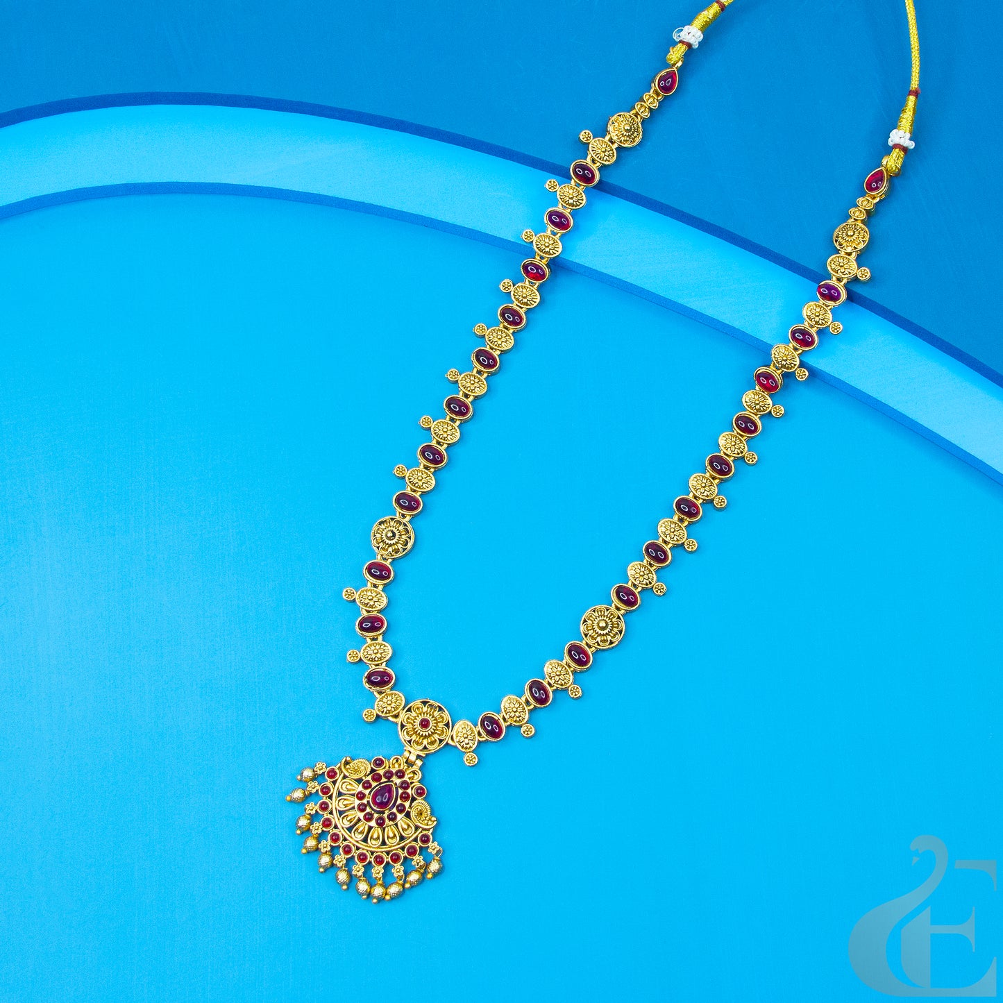 Top view of Antique long Necklace Ruby Stones 