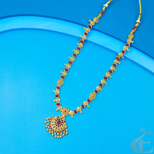 Top view of Antique long Necklace Ruby Stones 